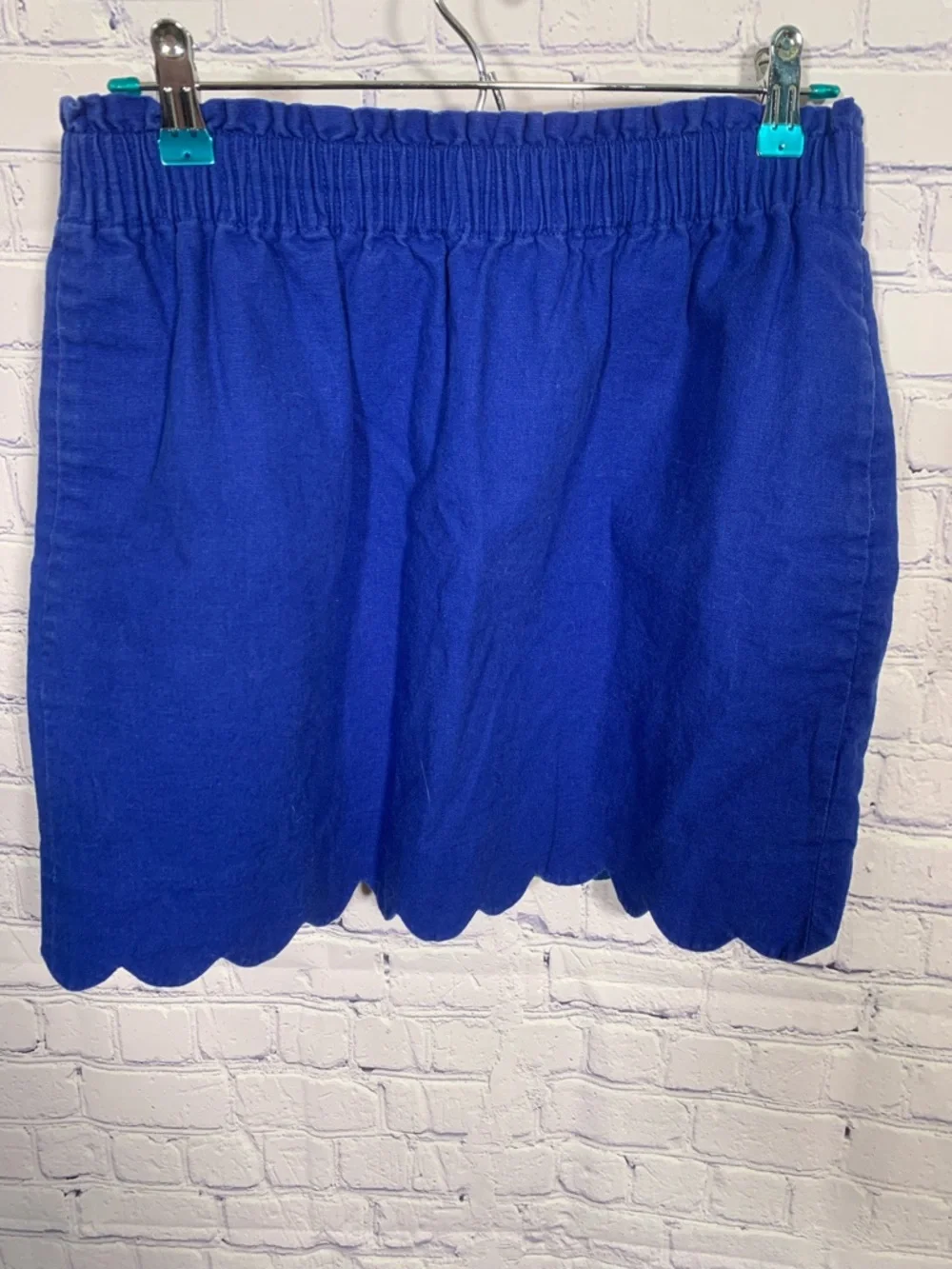 J.Crew Womens Linen Blend Scalloped Sidewalk Skirt Blue Size 8 Preppy Business